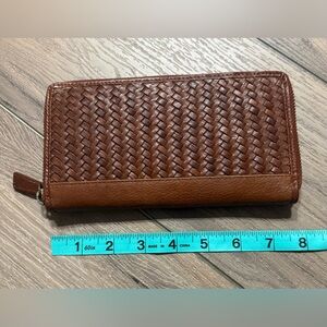 Brown Woven Zip-Around Leather Wallet
